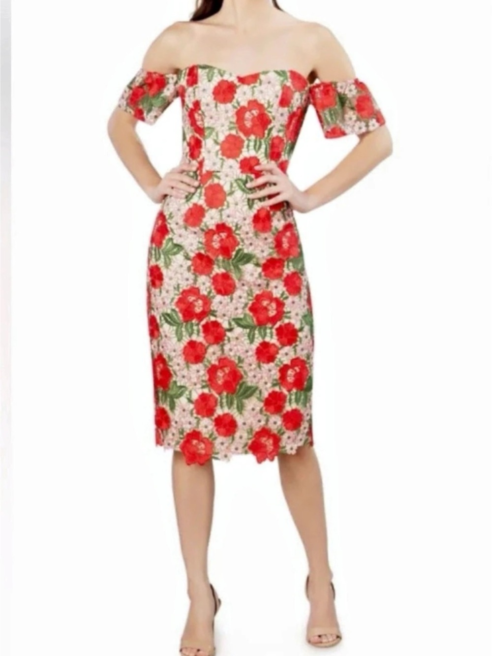 Dress the Population River Off-the-Shoulder Tiered Midi Dress Floral Midi Dress